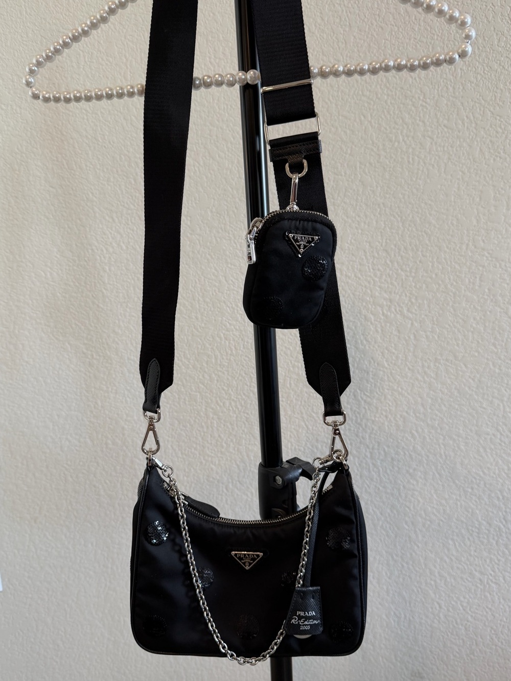 Prada Black Sequin Polka Dot Re-Edition Crossbody Bag - Picture 4 of 10